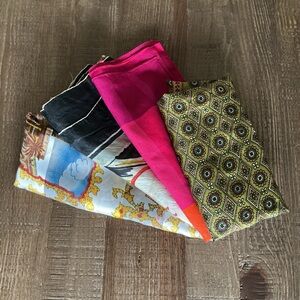 Colorful Vintage Fashion Silky Feel Patterned Scarves Bundle of 4
